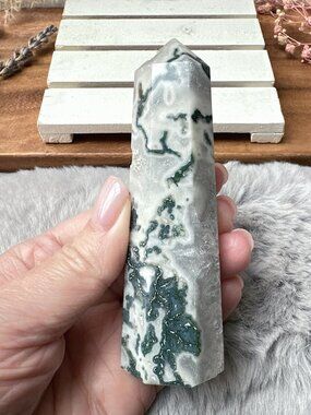 Beautiful Moss Agate Tower Obelisk